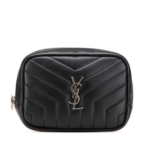 サンローラン キルティング ポーチ コスメポーチ ブラック レザー レディース SAINT LAURENT 【中古】