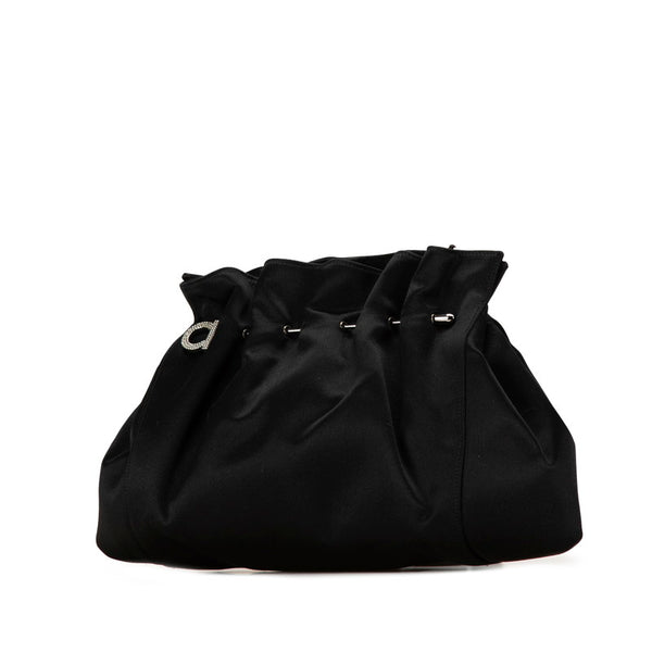 サルヴァトーレフェラガモ ガンチーニ ラインストーン チェーン ハンドバッグ パーティーバッグ ブラック シルバー スウェード レディース Salvatore Ferragamo 【中古】