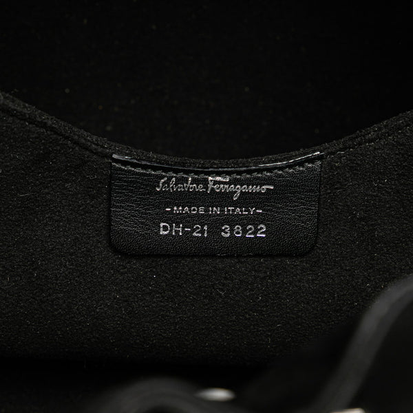 サルヴァトーレフェラガモ ガンチーニ ラインストーン チェーン ハンドバッグ パーティーバッグ ブラック シルバー スウェード レディース Salvatore Ferragamo 【中古】