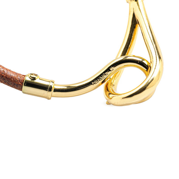 エルメス ジャンボ ブレスレット ブラウン レザー メッキ レディース HERMES 【中古】