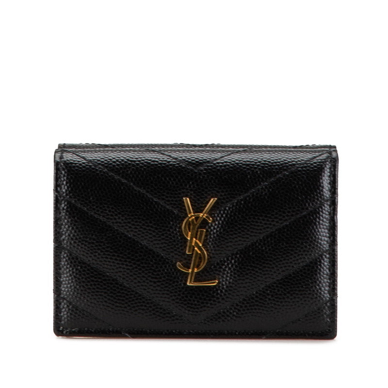 サンローラン YSL モノグラム キルティング 三つ折り財布 ブラック レザー レディース SAINT LAURENT 【中古】