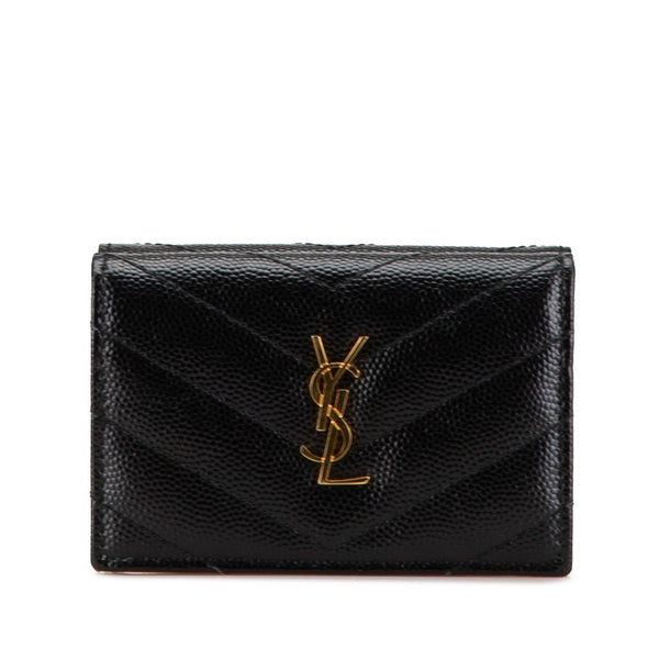 サンローラン YSL モノグラム キルティング 三つ折り財布 ブラック レザー レディース SAINT LAURENT 【中古】
