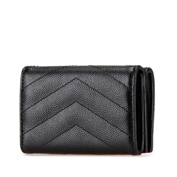 サンローラン YSL モノグラム キルティング 三つ折り財布 ブラック レザー レディース SAINT LAURENT 【中古】