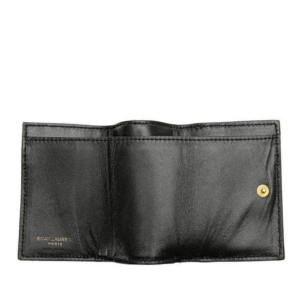 サンローラン YSL モノグラム キルティング 三つ折り財布 ブラック レザー レディース SAINT LAURENT 【中古】