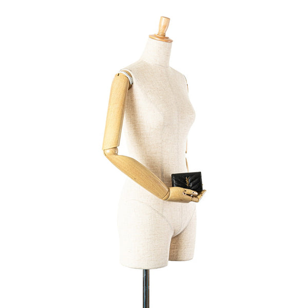 サンローラン YSL モノグラム キルティング 三つ折り財布 ブラック レザー レディース SAINT LAURENT 【中古】