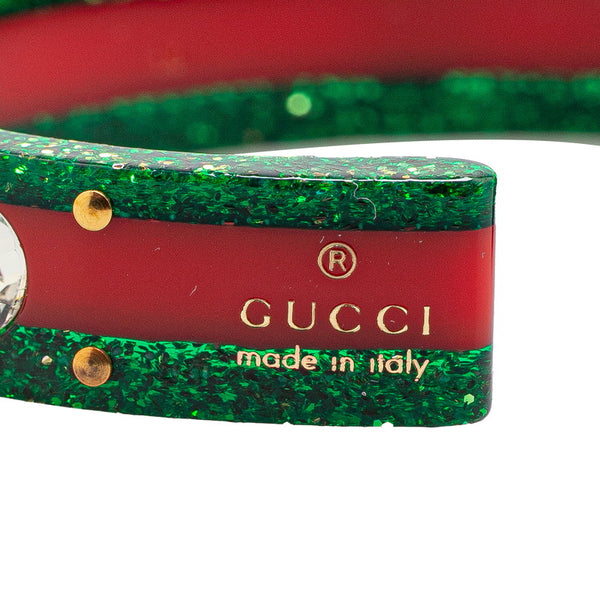 グッチ シェリーライン 蜂 ビー ラメ バングル ブレスレット ＃18 グリーン レッド プラスチック ラインストーン レディース GUCCI 【中古】