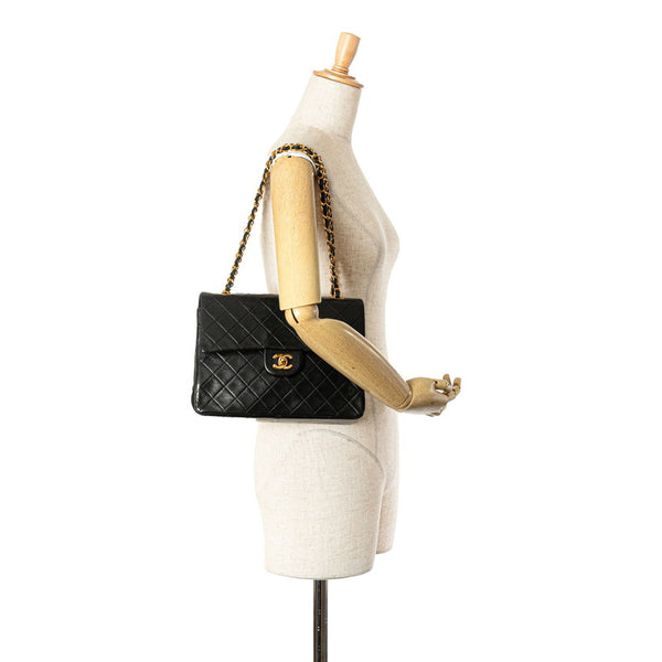 シャネル マトラッセ25 ダブルフラップ ココマーク チェーン ショルダーバッグ ブラック ラムスキン レディース CHANEL 【中古】