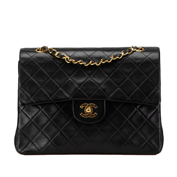 シャネル マトラッセ25 ダブルフラップ ココマーク チェーン ショルダーバッグ ブラック ラムスキン レディース CHANEL 【中古】
