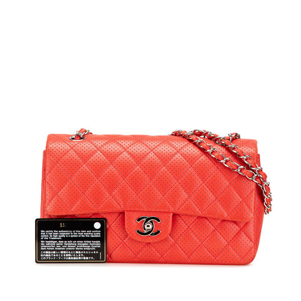 シャネル マトラッセ25 パンチング ココマーク チェーン ショルダーバッグ レッド ラムスキン レディース CHANEL 【中古】