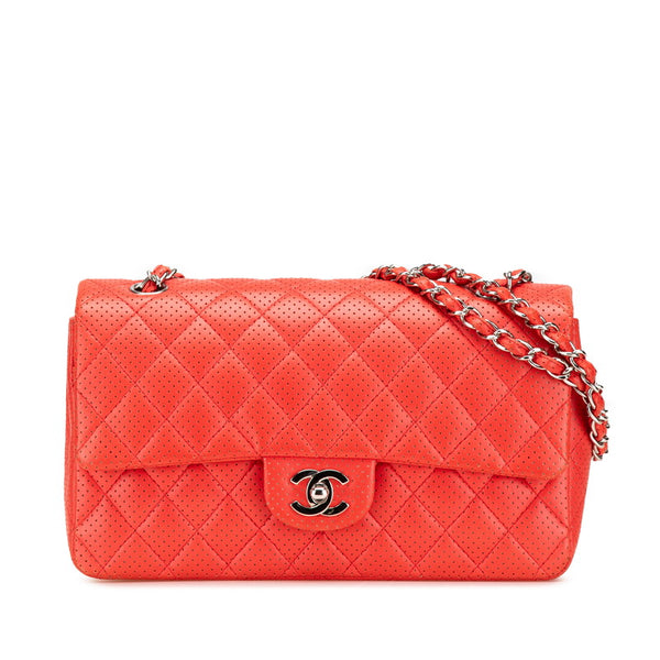 シャネル マトラッセ25 パンチング ココマーク チェーン ショルダーバッグ レッド ラムスキン レディース CHANEL 【中古】