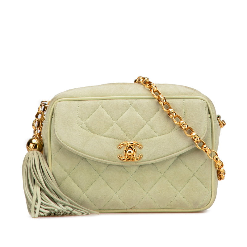 シャネル ココマーク ダイアナ タッセル チェーン ショルダーバッグ ライムグリーン ヌバック レディース CHANEL 【中古】