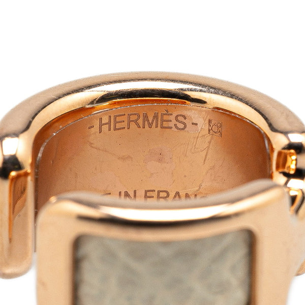 エルメス オランプPM イヤーカフ ゴールド ホワイト メッキ レザー レディース HERMES 【中古】