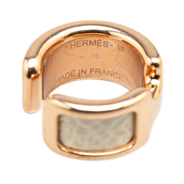 エルメス オランプPM イヤーカフ ゴールド ホワイト メッキ レザー レディース HERMES 【中古】