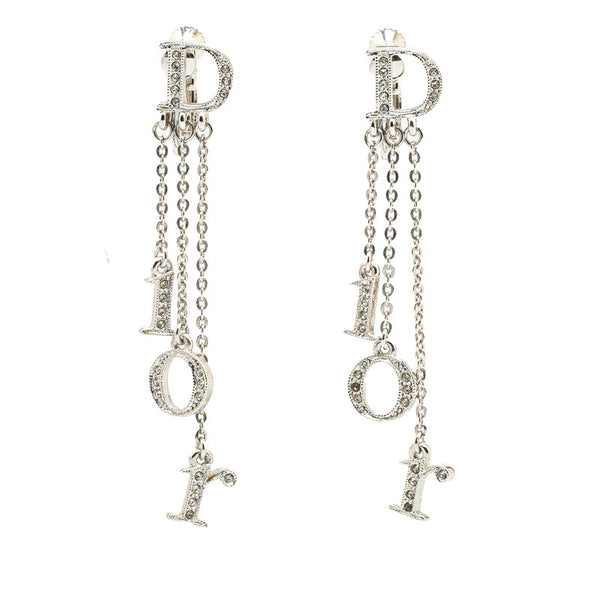 ディオール ロゴ ラインストーン イヤリング シルバー メタル レディース Dior 【中古】