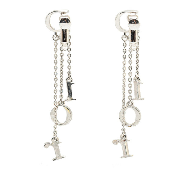 ディオール ロゴ ラインストーン イヤリング シルバー メタル レディース Dior 【中古】