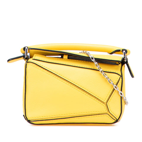 ロエベ パズルバッグ ナノ ハンドバッグ チェーン ショルダーバッグ 2WAY イエロー レザー レディース LOEWE 【中古】