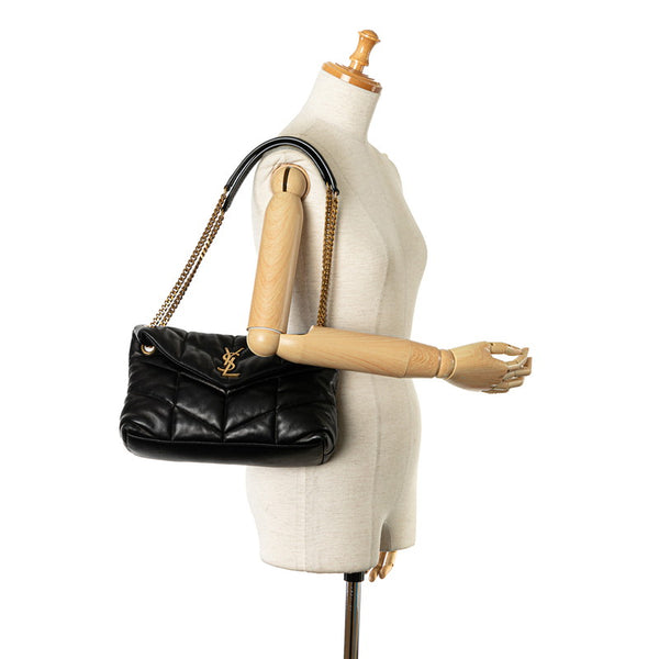 サンローラン YSLロゴ パッファ チェーン ショルダーバッグ 577476 ブラック ゴールド レザー レディース SAINT LAURENT 【中古】