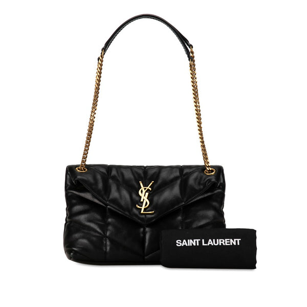 サンローラン YSLロゴ パッファ チェーン ショルダーバッグ 577476 ブラック ゴールド レザー レディース SAINT LAURENT 【中古】