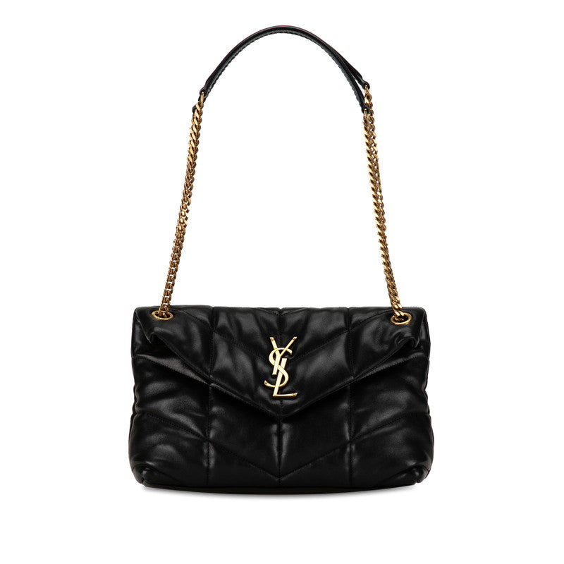 サンローラン YSLロゴ パッファ チェーン ショルダーバッグ 577476 ブラック ゴールド レザー レディース SAINT LAURENT 【中古】