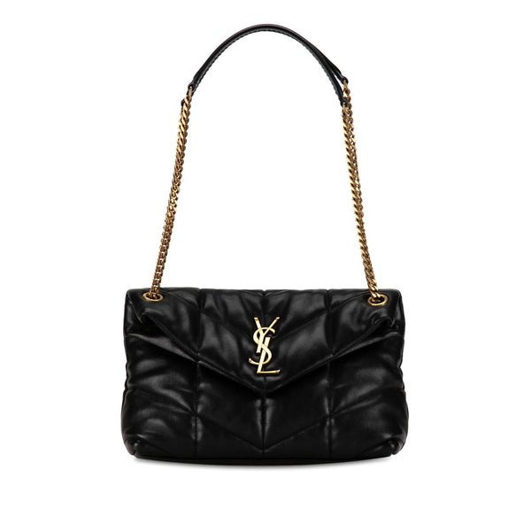 サンローラン YSLロゴ パッファ チェーン ショルダーバッグ 577476 ブラック ゴールド レザー レディース SAINT LAURENT 【中古】