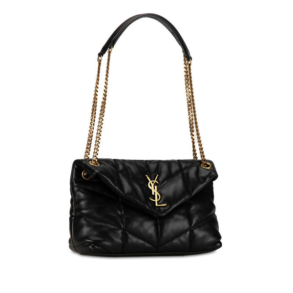 サンローラン YSLロゴ パッファ チェーン ショルダーバッグ 577476 ブラック ゴールド レザー レディース SAINT LAURENT 【中古】