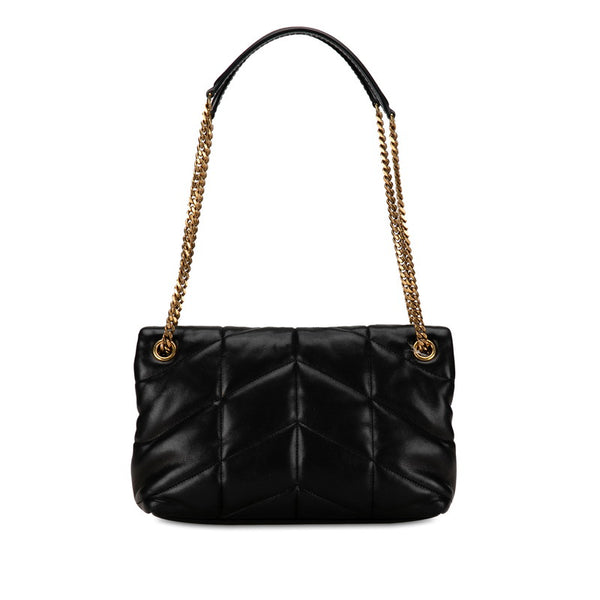 サンローラン YSLロゴ パッファ チェーン ショルダーバッグ 577476 ブラック ゴールド レザー レディース SAINT LAURENT 【中古】