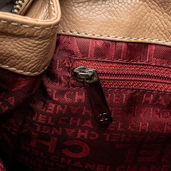 シャネル チョコバー ココマーク ハンドバッグ ベージュ キャビアスキン レディース CHANEL 【中古】