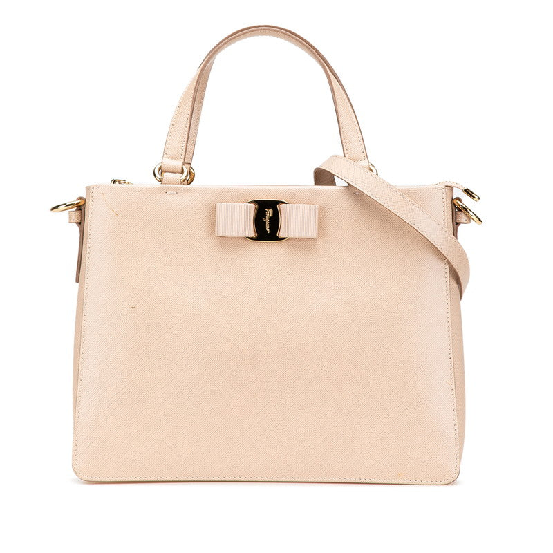 サルヴァトーレフェラガモ ヴァラリボン ハンドバッグ ショルダーバッグ 2WAY ベージュ ゴールド レザー レディース Salvatore Ferragamo 【中古】