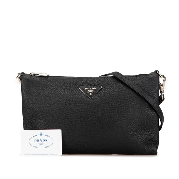 プラダ 三角ロゴプレート 斜め掛け ショルダーバッグ BT0997 ブラック レザー レディース PRADA 【中古】