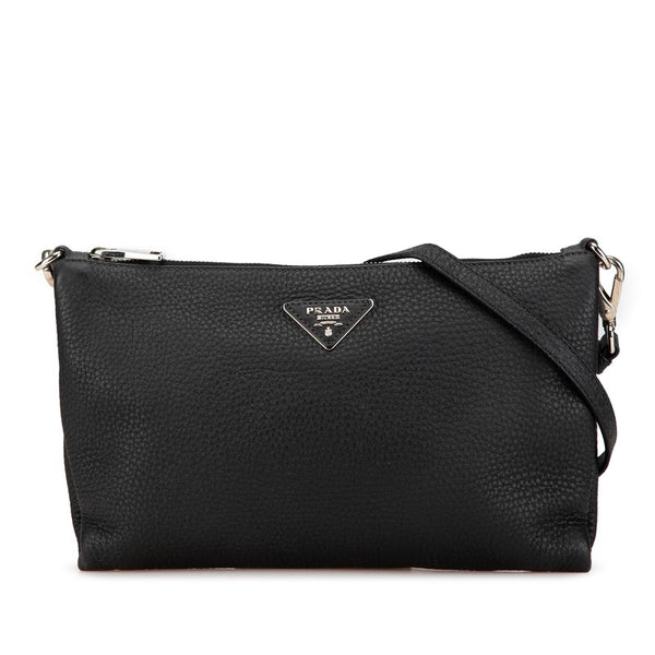 プラダ 三角ロゴプレート 斜め掛け ショルダーバッグ BT0997 ブラック レザー レディース PRADA 【中古】