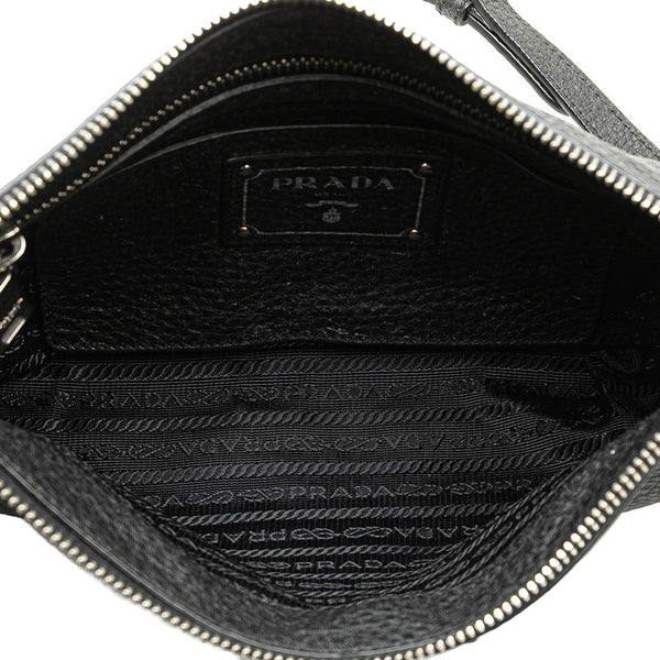 プラダ 三角ロゴプレート 斜め掛け ショルダーバッグ BT0997 ブラック レザー レディース PRADA 【中古】