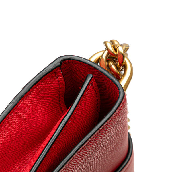 プラダ サフィアーノ チェーン ショルダーバッグ レッド ゴールド レザー レディース PRADA 【中古】