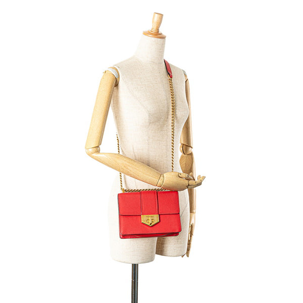 プラダ サフィアーノ チェーン ショルダーバッグ レッド ゴールド レザー レディース PRADA 【中古】