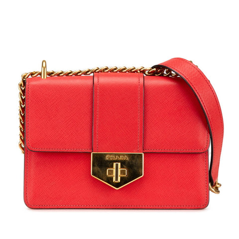 プラダ サフィアーノ チェーン ショルダーバッグ レッド ゴールド レザー レディース PRADA 【中古】