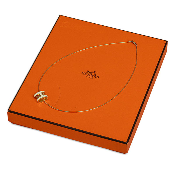 エルメス ポップH ポップアッシュ ネックレス ゴールド アイボリー メッキ レディース HERMES 【中古】