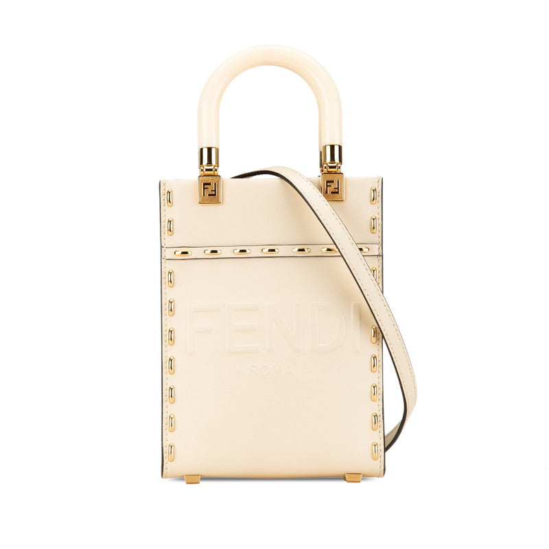 フェンディ サンシャイン ショッパー スモール ハンドバッグ ショルダーバッグ 2WAY 8BS051 ベージュ カーフレザー レディース FENDI 【中古】