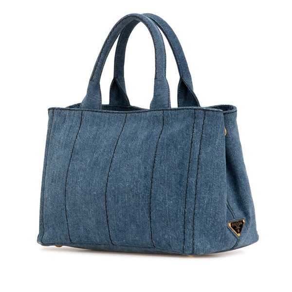 プラダ カナパ ハンドバッグ ショルダーバッグ 2WAY インディゴブルー デニム レディース PRADA 【中古】