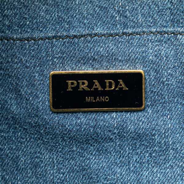 プラダ カナパ ハンドバッグ ショルダーバッグ 2WAY インディゴブルー デニム レディース PRADA 【中古】