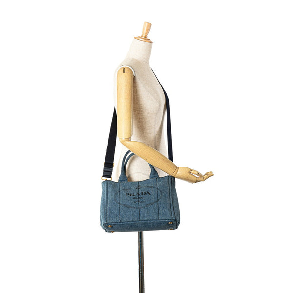 プラダ カナパ ハンドバッグ ショルダーバッグ 2WAY インディゴブルー デニム レディース PRADA 【中古】