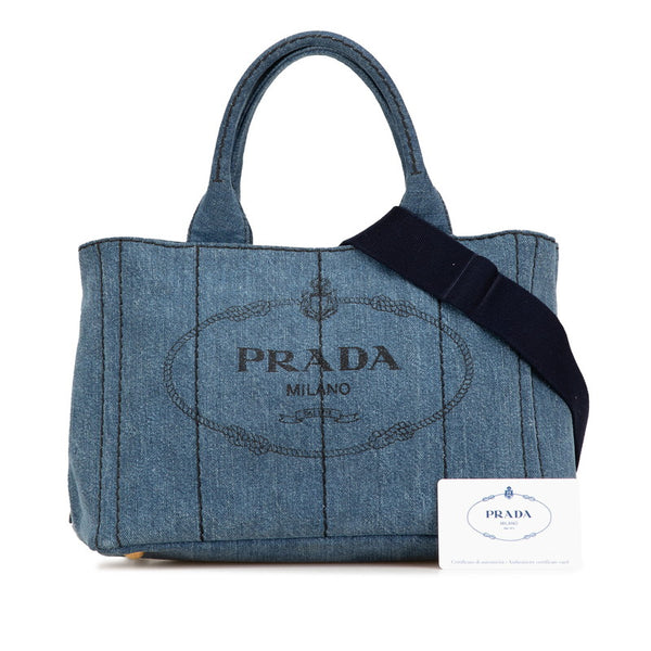 プラダ カナパ ハンドバッグ ショルダーバッグ 2WAY インディゴブルー デニム レディース PRADA 【中古】