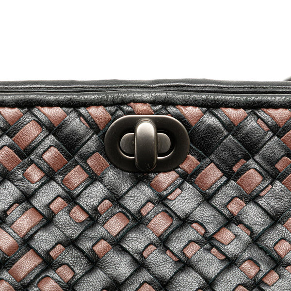 ボッテガヴェネタ イントレチャート チェーン ショルダーバッグ ブラック ブラウ レザー レディース BOTTEGAVENETA 【中古】