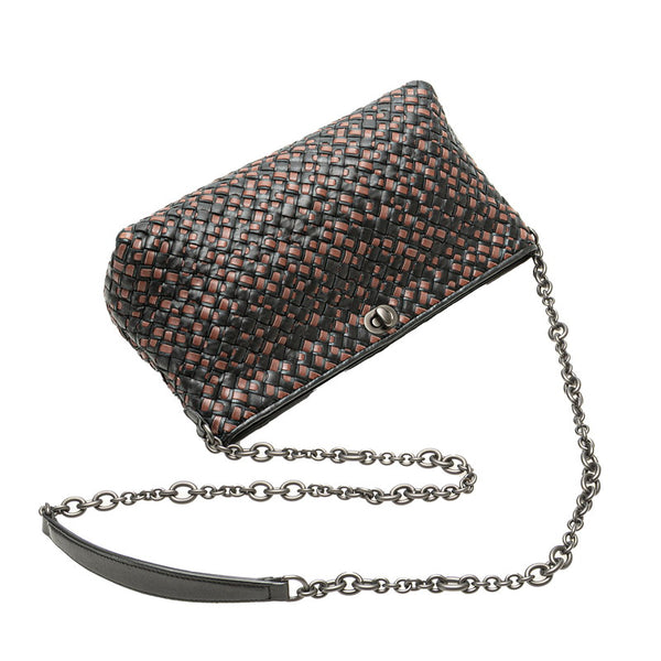 ボッテガヴェネタ イントレチャート チェーン ショルダーバッグ ブラック ブラウ レザー レディース BOTTEGAVENETA 【中古】