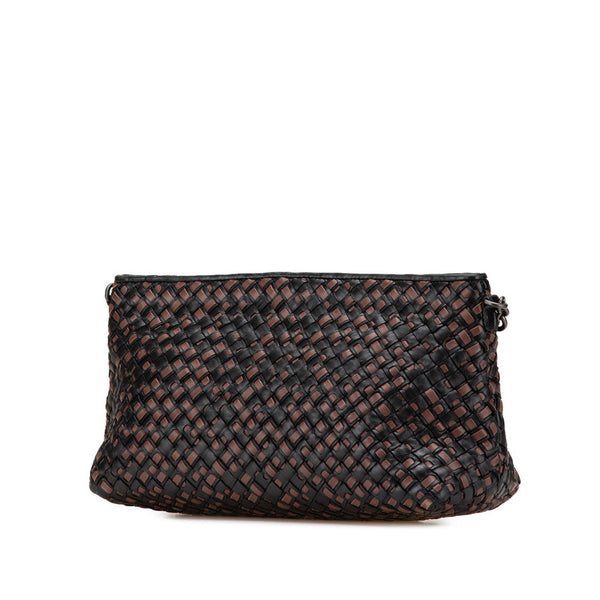 ボッテガヴェネタ イントレチャート チェーン ショルダーバッグ ブラック ブラウ レザー レディース BOTTEGAVENETA 【中古】
