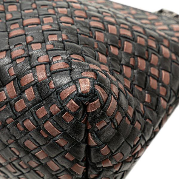 ボッテガヴェネタ イントレチャート チェーン ショルダーバッグ ブラック ブラウ レザー レディース BOTTEGAVENETA 【中古】