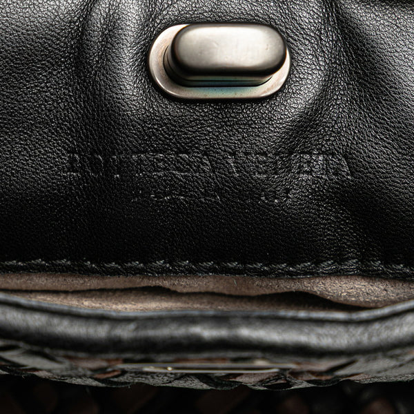 ボッテガヴェネタ イントレチャート チェーン ショルダーバッグ ブラック ブラウ レザー レディース BOTTEGAVENETA 【中古】