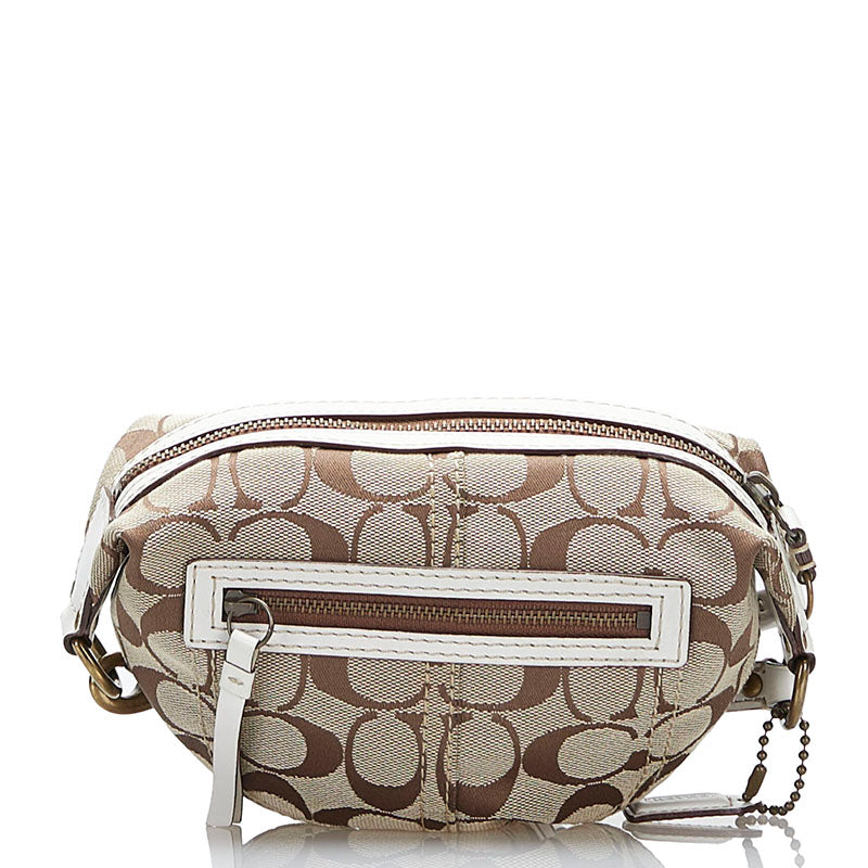 コーチ シグネチャー 斜め掛け ショルダーバッグ 10840 ベージュ ホワイト キャンバス レザー レディース COACH 【中古】