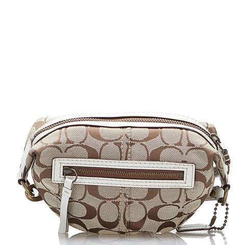 コーチ シグネチャー 斜め掛け ショルダーバッグ 10840 ベージュ ホワイト キャンバス レザー レディース COACH 【中古】