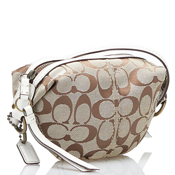 コーチ シグネチャー 斜め掛け ショルダーバッグ 10840 ベージュ ホワイト キャンバス レザー レディース COACH 【中古】