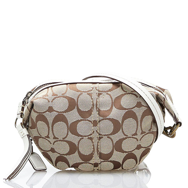 コーチ シグネチャー 斜め掛け ショルダーバッグ 10840 ベージュ ホワイト キャンバス レザー レディース COACH 【中古】