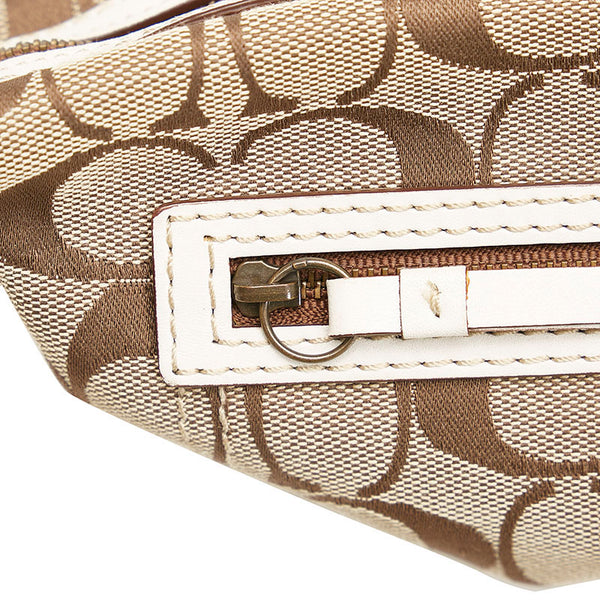 コーチ シグネチャー 斜め掛け ショルダーバッグ 10840 ベージュ ホワイト キャンバス レザー レディース COACH 【中古】